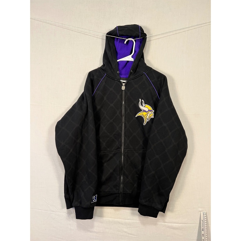 NFL Pro Line Mens Minnesota Vikings Full Zip Fleece Lined Hoodie Black L 3512